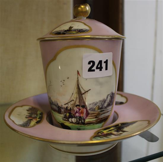 Meissen style chocolate cup and cover and stand(-)